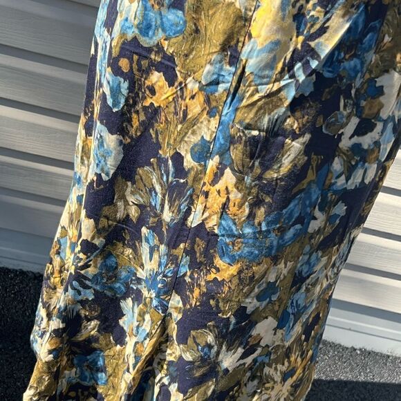 Christopher & Banks flowing floral blue green midi brown skirt size 12 - Picture 2 of 3